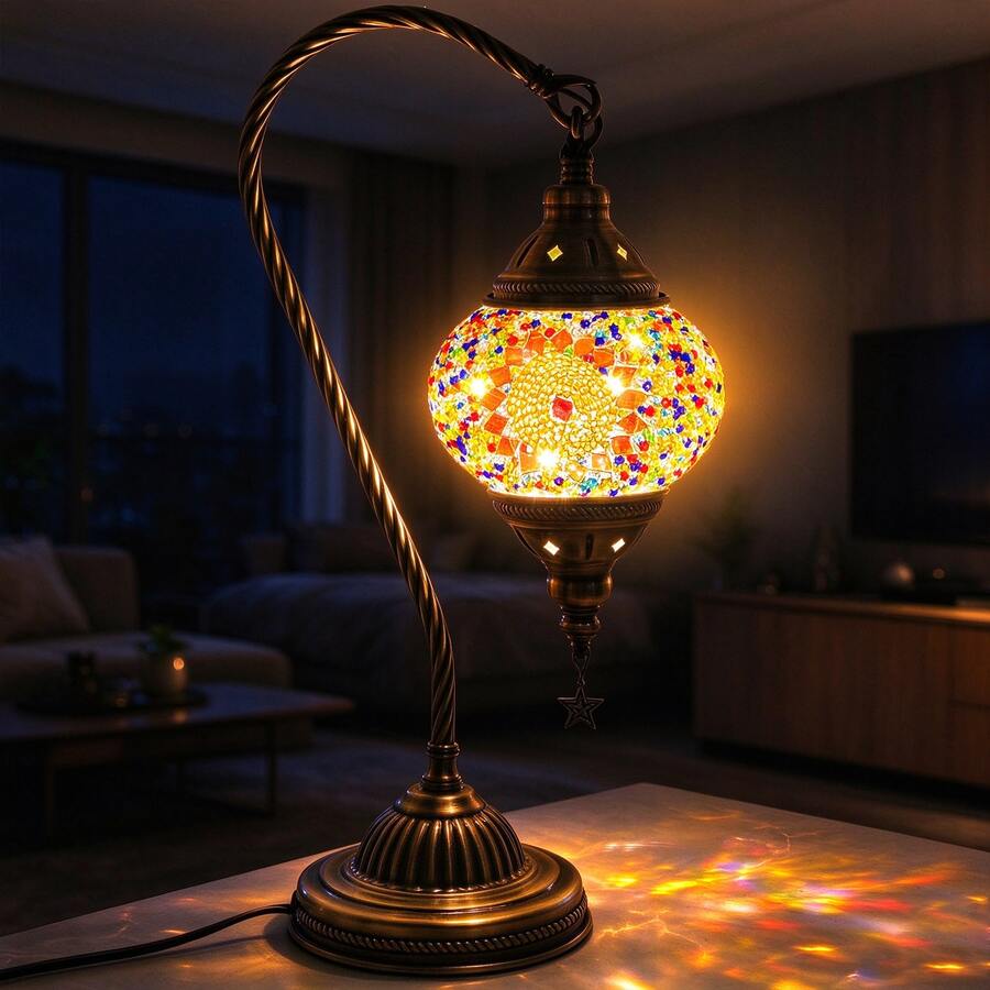 Turkish Romantic Vintage Table Lamp, 3‑Level Brightness Adjustment, Perfect Gift For Halloween Valentine's Day Birthday, Bedside Lamp For Bedroom Living Room Study Cafe Restaurant Bar Party Decor, Home Retro Decor(LED Bulb Included) - View 1
