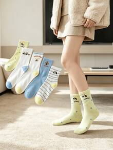 1/5 Pairs All-Season Macaron Cute Animal Pattern Contrast Color Comfortable Versatile Mid-Calf Socks - Multicolor - View 10