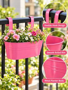 1pc Metal Bucket Planter - Vintage Wall-Mounted Flower Pot, Suitable For Balcony, Garden Decor, Indoor And Outdoor Use - Oval Planter - View 4