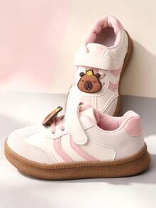 2026 New Girls' Kids' Sports Shoes, Thick-Soled Running Loafers For Big Kids, All-Season Comfortable Fashion Hook-And-Loop Capybara Design - Pink - View 1