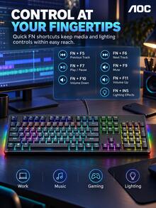 AOC Keyboard Mekanik GK290, 108-key rollover, lampu latar RGB, keyboard berkabel untuk esports, gaming, perkantoran, desktop, dan laptop. - View 6