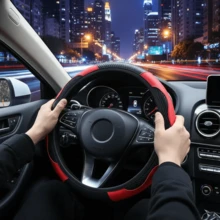 1 buah Sarung Setir Kulit PU Tekstur Serat Karbon, Ukuran 14,5-15 Inci, Universal, Cocok untuk Semua Musim dan Cuaca, Anti Selip, Anti Keringat, dan Tahan Beku, Aksesori Interior Mobil untuk Sedan, SUV, Truk, Gaya Balap, Elastis dan Pas. - MultiWarna - View 7