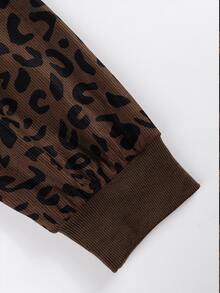 Plus Size Women Leopard Print Half Zip Loose Sweatshirt Casual Vacation Spring - Rust Brown - View 5