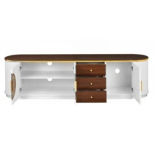 Luxury-Style TV Cabinet, Lowboard, Brown Glass, MDF Body, Aluminum Handles, Rounded Edges, Vertical Ribbed Design - White - View 3