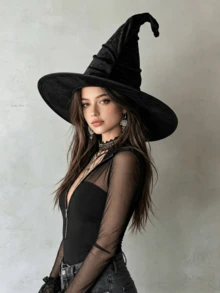 1pc Black Flannel Witch Hat For Halloween, Holiday Matching, Suitable For Daily Cosplay, Makeup Party And Halloween Costume - Black - View 7