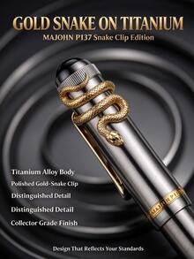 MAJOHN P137 Titanium Alloy Fountain Pen Snake Clip Version, #6 Large F 0.5mm Nib, Visible Ink Window Piston Filling, Luxury High-End Collectible Writing Gift Pen, Suitable For Business And Collection - Multicolor - View 6