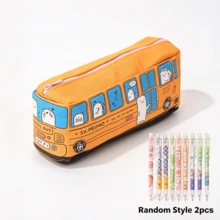 1 buah Tempat Pensil Kanvas Bus Lucu untuk Anak-anak, Termasuk 2 Pensil Mekanik Acak, Tas Penyimpanan Mobil Kartun Kapasitas Besar, Pengatur Perlengkapan Sekolah, Kembali ke Sekolah - MultiWarna - View 11