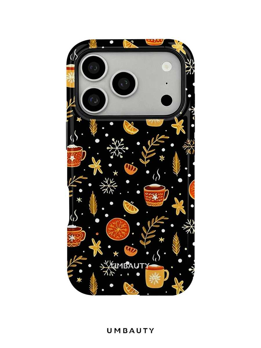 UMBAUTY 1pc Black Background With Warm Winter Christmas Pattern Design, Compatible With Phone 18 Pro Max, 11/12/13/14/15/16/18 Pro/Pro Max/Plus/Mini/17e. This High-End, Fashionable And Fun Phone Case Is Suitable For Men And Women, Ideal Gift For Girlfriend On Easter, Spring, Wedding Season And Birthday - Black - View 1