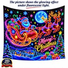 2D Flat Pattern, 1pc, Christmas Sleigh Tapestry, Neon Santa Claus And Reindeer Sleigh Design, Glows Under Fluorescent Light, Suitable For Wall Decor, Backdrop Or Party Decoration - Multicolor - View 4