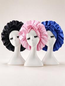 3pcs/1pc Luxury Satin Sleep Cap With Adjustable Tie - Lightweight & Breathable, Suitable For Curly/Braided/Natural Hair Care, Multiple Colors Available, Essential Nighttime Hair Care Item, Soft & Comfortable, Breathable, Salon-Grade Product & Accessories - Multicolor - View 3