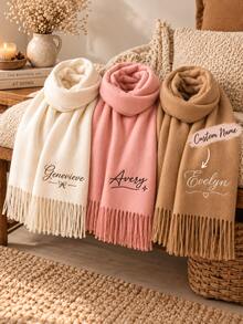 1pc Customized Name Scarf, Women's Customized Shawl, Shawl With Printed Name, Letter Combination Cashmere Scarf, Exquisite Scarf, Handwritten Text Scarf, Printed Cashmere Shawl, Customized Text, Personalized Gift, Soft And Comfortable Shawl, Oversized Scarf, Evening Dress Shawl And Scarf - Multicolor - View 2