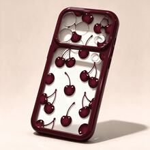1pc Cute Burgundy Cherry Pattern Starlight Shell Heart Case Compatible With Phone Duo/Phone 18 Pro/17/17Pro/17ProMax/16/16Pro/16Plus/16ProMax/15/15Pro/15ProMax/14/14Pro/14ProMax/13/13Pro/13ProMax/Apple 18Pro/18ProMax, Full Body Anti-Drop Protection, Halloween Gift - Burgundy - View 6