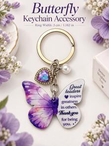 Inspirational Leader Quote Key Ring Purple Butterfly Charm Mentor Coworker Gift - Multicolor - View 4