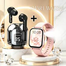 ZhiKexing Smart Sports Watch + Wireless Earbuds Combo Set, 1.83-Inch HD Display, 260mAh Battery With LED Light, Supports Wireless Calling, Music Playback, Message Notifications, Multifunctional Sports Watch With Calculator, Alarm Clock And More, Compatible With Android And IOS Systems, Fashionable And Modern Design, Ideal Gift For Men, Women, Couples Or Parents - View 1