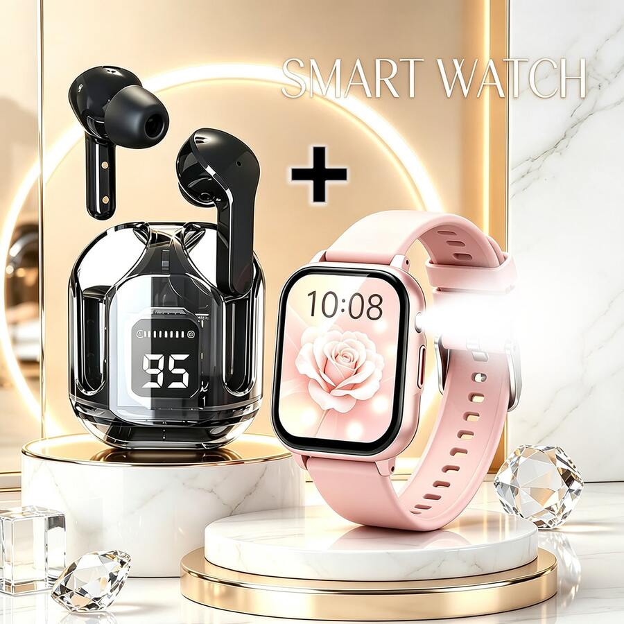 ZhiKexing Smart Sports Watch + Wireless Earbuds Combo Set, 1.83-Inch HD Display, 260mAh Battery With LED Light, Supports Wireless Calling, Music Playback, Message Notifications, Multifunctional Sports Watch With Calculator, Alarm Clock And More, Compatible With Android And IOS Systems, Fashionable And Modern Design, Ideal Gift For Men, Women, Couples Or Parents - View 1