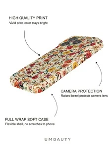 UMBAUTY 1pc Vintage Floral Pattern Design, Compatible With Phone 18 Pro Max, Fits Apple 18/17/16/15/14/13/12/11 Pro Max/Plus/Mini 17e, Full Coverage High-Definition Printed Soft Shell Phone Case, Screen/Lens Raised Protection, Unisex, Ideal Gift For Girlfriend On Halloween, Valentine's Day, Easter, Wedding Season And Birthday - Multicolor - View 3