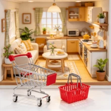 1 Set Mini Metal Shopping Basket + Shopping Cart With Wheels, Colorful Decorative Shopping Cart, Suitable For Home, Office Or Party Decoration, Compact Portable Cart, Mini Shopping Cart, Dollhouse Decoration And Accessories, DIY Scene Decoration - Multicolor - View 13