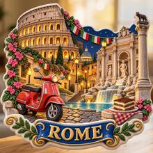 Rome Colosseum Festive Street Scene Fridge Magnet, A City Travel Keepsake For All Metal Surfaces Throughout The Home - A - View 6