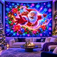 2D Flat Pattern, 1pc, Starry Sky Santa Claus Tapestry, Santa Claus, Snowflake, Gift Pattern, Glow Under Fluorescent Light, Wall Decor Background Cloth, Party Decoration - Multicolor - View 9