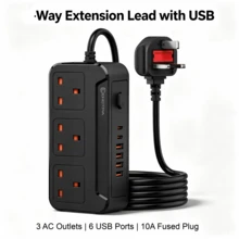 1pc UK Plug Power Strip, 3 British Standard Outlets, 1.8m Extension Cord, DesktopMulti Socket For Office Desk, Study Room & Home Workstation - UK Plug(220-240V) - View 9