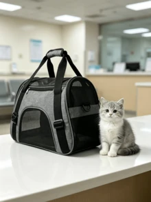1 buah Tas Pembawa Hewan Peliharaan Lipat, Penyimpanan Hemat Ruang, Tas Jinjing Perjalanan Hewan Peliharaan Kecil - Grey - View 9
