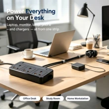 1pc UK Plug Power Strip, 3 British Standard Outlets, 1.8m Extension Cord, DesktopMulti Socket For Office Desk, Study Room & Home Workstation - UK Plug(220-240V) - View 3