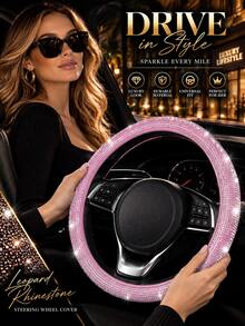 1pc Rhinestone Car Steering Wheel Cover, Shiny Diamond Steering Wheel Cover, No Inner Ring, Women's Car Interior Accessory - Steering Wheel Cover - View 11