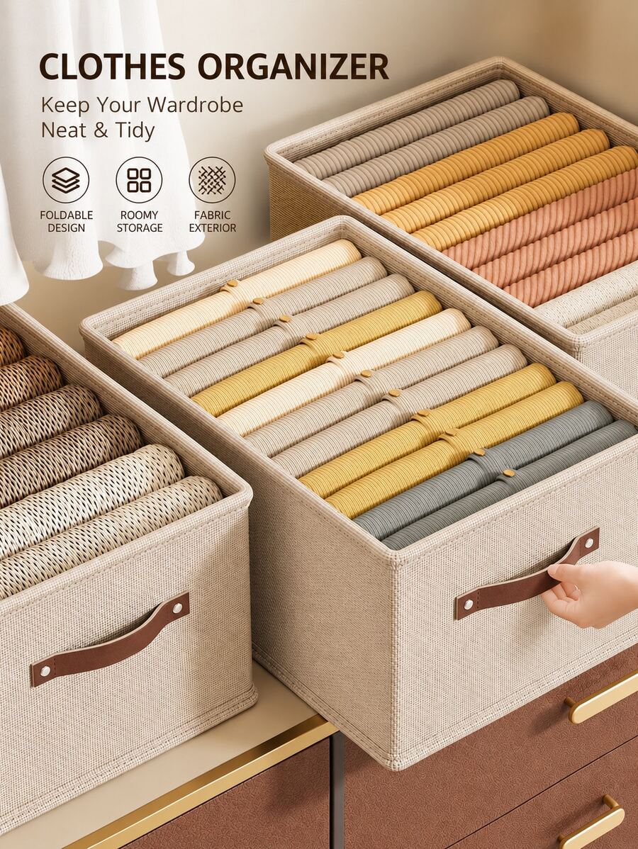 1pc Modern Oxford Cloth Storage Box, Upgraded Leather Handle, Rectangular, Multi-Purpose, Home Clothing Storage, Suitable For Seasonal Closet Organization, Underbed Winter/Spring Storage, Underbed Storage