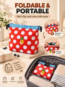 Embroidered Insulated Lunch Bag, Waterproof Storage Bag, Adjustable Roll-Top Design And Foldable Drawstring Closure, Portable, Suitable For Work, School And Picnic, Multi-Functional As Makeup Bag, Laundry Bag Or Shopping Bag - Multicolor - View 8