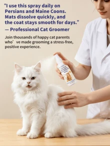 GJYC PET Cat Detangling Spray For Long Hair Cats – Keratin Leave-In Conditioner Softens & Prevents Tangles – Dematting Spray For Matted Fur, Gentle No-Rinse Formula, 3.38 Fl Oz - one-size - View 9