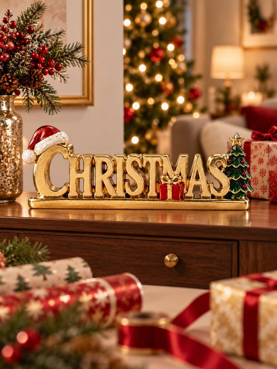 1/2pcs Christmas Desktop Decor Sign 3D CHRISTMAS Letter Decoration With ...