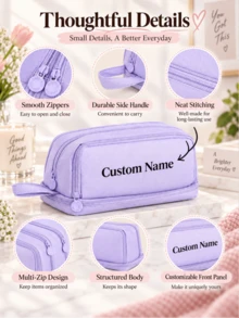 1pc Customized Embroidered Makeup Bag, Semi-Transparent Visible Makeup Bag, Solid Color Personalized Makeup Bag, Skincare Storage Bag (Cosmetics Not Included) - Multicolor - View 3