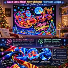 2D Flat Pattern, 1pc, Christmas Sleigh Tapestry, Neon Santa Claus And Reindeer Sleigh Design, Glows Under Fluorescent Light, Suitable For Wall Decor, Backdrop Or Party Decoration - Multicolor - View 11