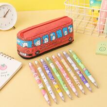 1 buah Tempat Pensil Kanvas Bus Lucu untuk Anak-anak, Termasuk 2 Pensil Mekanik Acak, Tas Penyimpanan Mobil Kartun Kapasitas Besar, Pengatur Perlengkapan Sekolah, Kembali ke Sekolah - MultiWarna - View 1
