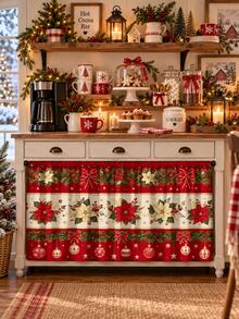 1pc Christmas Kitchen Curtain Set, Red Bow Decor Printed Window Valance Sink Curtain, Winter Holiday Kitchen Sink Window Decoration, Christmas Home Decor - Multicolor - View 4