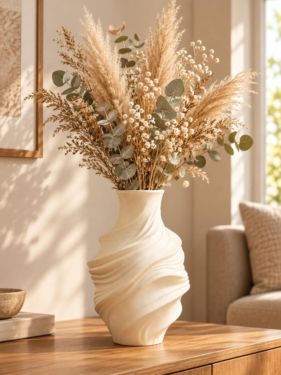 1pc Luxury Sculptural Vase, Streamlined Pleated Design, Fashion Decorative Vase, Suitable For Roses, Hydrangeas, Dried Flowers And Greenery, Modern Home Decor, Suitable For Living Room, Bedroom And Dining Table, Home Decor, Living Room Decor, Bedroom Decor - Multiple Styles - View 1