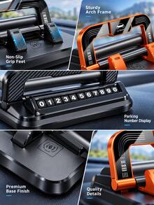 2-In-1 Car Phone Holder With Temporary Parking Number Plate, Dashboard Phone Mount, 360° Rotatable Navigation Bracket, Anti-Slip Car Phone Holder, Car Interior Accessory, Suitable For Daily Driving - A - View 12