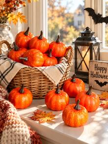 12pcs Orange Mini Pumpkin Decor, Autumn Pumpkin Decoration, Artificial Small Pumpkin Set, Thanksgiving Pumpkin Props, Harvest Season Tabletop Display, Pumpkin Table Centerpiece Decor, Autumn Home Decor, Halloween Autumn Decoration - Simulated Pumpkin Decoration J - View 4