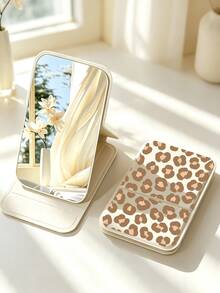 Cermin Rias Lipat Mini Portabel Edisi Terbatas Natal Baru, Pink/Hijau/Putih/Hitam - Dengan Desain Penyangga, Dihiasi dengan Motif Leopard; Cocok untuk Perjalanan dan Penggunaan Sehari-hari; Cermin Rias Lipat Meja Persegi Panjang Gaya Minimalis, Perlengkapan Penting untuk Kembali ke Sekolah, Musim Kembali ke Sekolah, Hadiah untuk Teman, Keluarga, dan Guru - MultiWarna - View 4