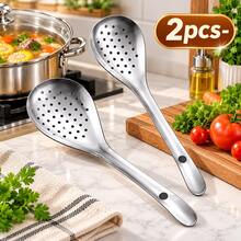 1pc-2pcs Stainless Steel Strainer Spoon, Long Handle Perforated Filtering Spoon, Kitchen Soup Spoon, Suitable For Hot Pot, Pasta, Vegetables And Dumplings - Multicolor - View 11