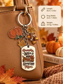 Pumpkin Spice Keychain Maple Leaf Acorn Pumpkin Charm Fall Key Ring Autumn Gift - Multicolor - View 2