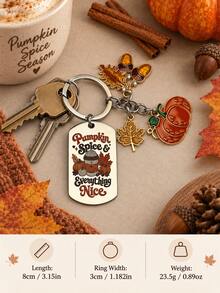 Pumpkin Spice Keychain Maple Leaf Acorn Pumpkin Charm Fall Key Ring Autumn Gift - Multicolor - View 6