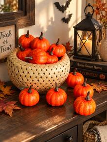 12pcs Orange Mini Pumpkin Decor, Autumn Pumpkin Decoration, Artificial Small Pumpkin Set, Thanksgiving Pumpkin Props, Harvest Season Tabletop Display, Pumpkin Table Centerpiece Decor, Autumn Home Decor, Halloween Autumn Decoration - Simulated Pumpkin Decoration J - View 5
