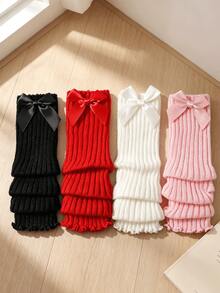 4 Pairs Girls Satin Big Bow Ribbed Ruffle Leg Warmers, Elastic Knit Leg Covers, Soft Skin-Friendly Princess Dress Accessories, Versatile Daily Holiday Party Baby Decorative Leg Warmers - Multicolor - View 4