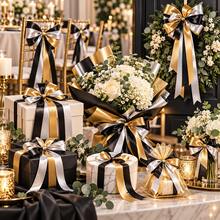 2.5cm Single-Sided Polyester Satin Ribbon, Black Gold Silver Premium Solid Color Satin Ribbon, Fine Glossy Texture, Durable And Resistant To Fraying, Suitable For Birthday Gift Boxes, Souvenir Packaging, Banquet Decoration, Handmade Hair Accessories, Gift Box Bow Making, Light Luxury Party Decoration Ribbon - Black and White Gold Ribbon - View 6