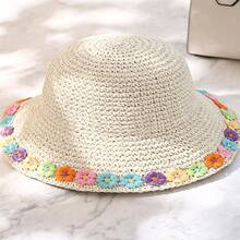 1pc Women's Fashion Straw Hat, Suitable For Summer, Outdoor Travel, Beach, Etc., Foldable, Rolled Edge Design, Sun Protection Function, Suitable For Daily Life - Colorful Flower Straw Hat - View 6