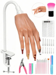 Veikmv Acrylic Nail Practice Hand - 1:1 Silicone Flexible Fingers, Reusable Nail Training Hand, Suitable For Halloween And Holiday Nail Art Practice, Beginner Gift Set - Gold - View 1