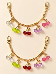 1pc/2pcs Women's Multi-Color Glitter Cherry Pendant Charm, Creative Semi-Transparent Resin Cherry Decorative Pendant With Double-Ended Clasp Long Chain - Multicolor - View 4