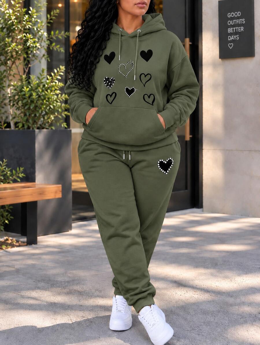 Women Two-Piece Outfits - Army Green - View 1