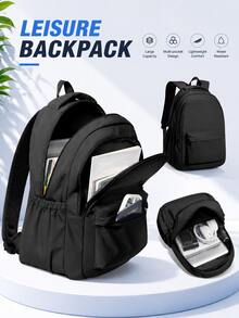 Casual College Student Backpack, Solid Color 14/15.6 Inch Laptop Backpack, Unisex, Commuter Bag With Zipper Pockets, Multi-Functional Compartment Backpack, Daily Backpack Travel Bag, Fashionable Minimalist Casual, Multi-Functional Outdoor Travel Backpack, Portable Large Capacity Lightweight Backpack, Suitable For Work, Size 44*15*30cm - Multicolor - View 5